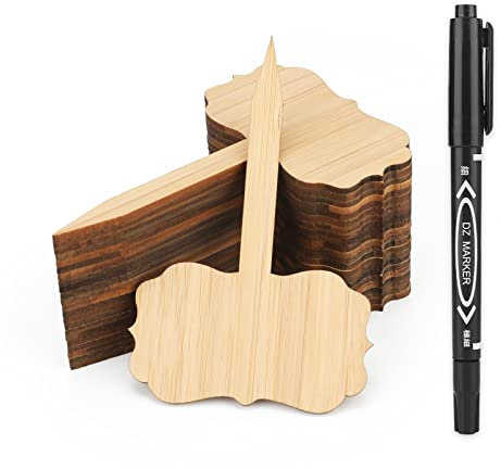 KINGLAKE 30 Pcs Bamboo Plant Labels and Marker Pen, Plant Tags 6.5x10 cm Bamboo Garden Markers for Herbs Seed Flowers Vegetables