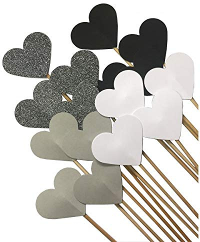 Unser schönster Tag 50 Steckherzen zur Hochzeit Dekoration SH001 - schwarz, grau, Silber, weiß