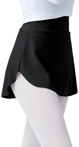 Daydance Black Women Ballet Skirt Pull On Opaque Dance Skirt with Low Split