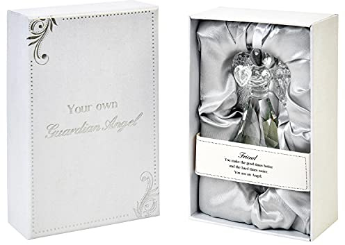 Papillon Guardian Angel with Heart Figurine transparent Crystal Ornament for Friends, Glass Statue Religious Heart-Warming Caption in Gift Box, Home Decor Gifts for Home, Outdoor Garden & Office