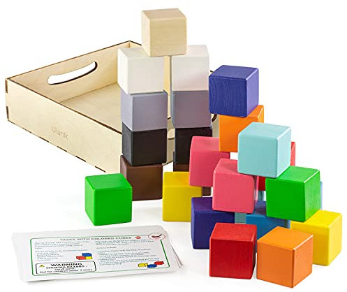 Ulanik colorato Cubi Media Montessori giocattolo di legno Sorter Gioco 25 Cubi 40mm Età 3+ colore di ordinamento e il conteggio in età prescolare di apprendimento Istruzione