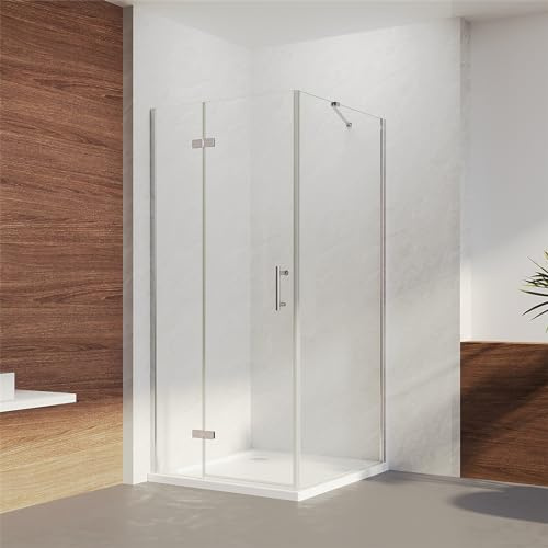 Eckeinstieg Duschkabine Duschwand mit Seitenwand 80 x 80 x 195cm Duschabtrennung Pendeltür | Falttür 80cm + Seitenwand 80cm aus 6mm Sicherheitsglas Nano Glas für Badezimmer