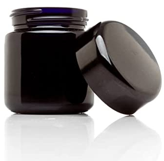 ULTRA JARS 50ml Wide Mouth Ultraviolet Glass Jar with Black Screw Top Lid - Airtight |Smell Proof | Leak Proof | UV Storage Container | Refillable Canister