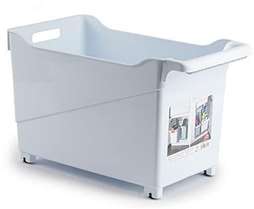Tradineur Carrello multiuso in plastica con ruote e manico n. 2, cestino organizer per prodotti per la pulizia, bagno, cucina, bianco, 28 x 23,7 x 45 cm
