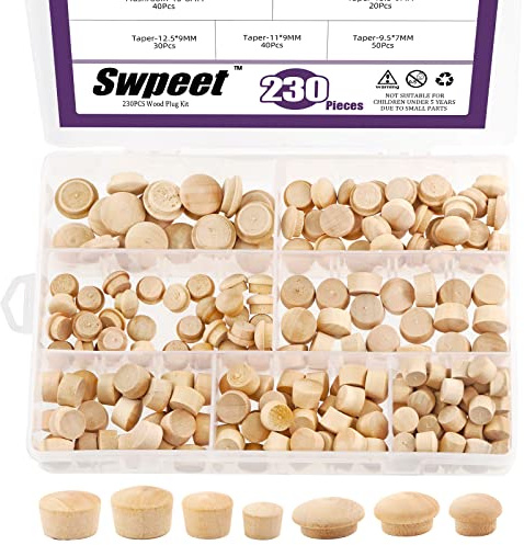 Swpeet 730 Stück 2 Stile 3/8 Zoll 7/16 Zoll 1/2 Zoll 17/32 Zoll 15/32 Zoll 19/32 Zoll Holzstopfen Lochstopfen Knopfstopfen Ahornknopf