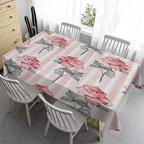 Syhi Qlty Outdoor Tischdecke 260 x 140 cm - Outdoor-Tischdecken Bierbank Tischdecke Geburtstag Wasserabweisender Stoff Tischdecke für Biertisch Draußen Party - Rosa Streifen Rose