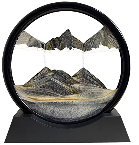 SANDCLE Moving Sand Art Picture - Sand Art Liquid Motion 3D Deep Sea Sandscape, Round Glass Frame Display Flowing Sand Relaxing Toy for Desktop Home Office Work Ocean Decor(Black, 7)