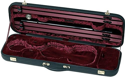 GEWA Violinkoffer Jaeger Prestige, De Luxe Leder-Violinkoffer, Made in Germany, Aussen Rindleder schwarz, Innen bordeaux