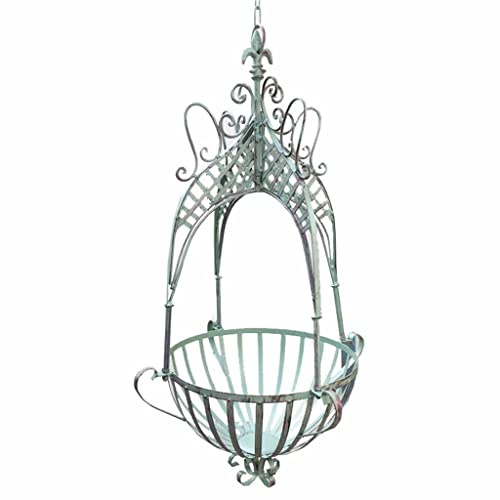 KOSTING Hängender Pflanzkorb aus Eisen, Vintage-Hänge-Pflanzgefäßhalter, schmiedeeiserne Blumenkörbe mit Kette, for drinnen und draußen, Garten, Balkon, Veranda, Terrasse