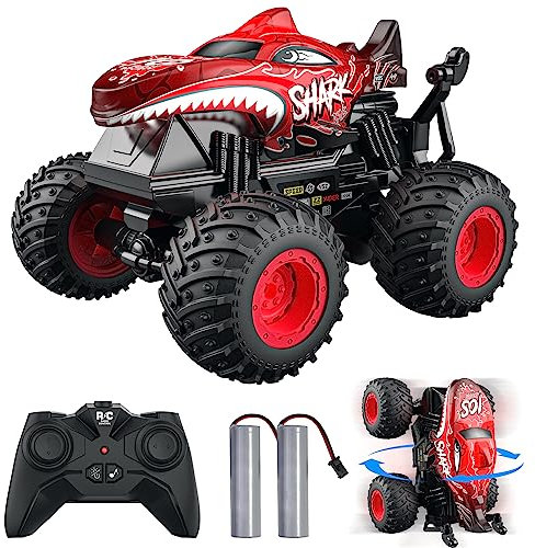 ACAMMZAR Remote Control Monster Truck, 2.4GHz Remote Control Car, RC Trucks 2 Batteries 60 Mins+, RC Stunt Cars Toys with Light Sound, Indoor Outdoor All Terrain for Boys Kids Adults, Red