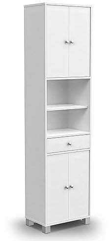 habeig Küchenschrank, Badschrank, Flurschrank, Badezimmerschrank, Weiss, 2 offene Fächer, Hochschrank mit Türen, 3143, Badezimmer, 196x50x33 cm (HxBxT)