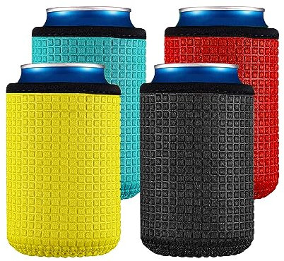 TAFACE 4 fundas para latas, soporte aislante, fundas antideslizantes para latas, enfriador de neopreno, fundas para enfriar bebidas, para cerveza, cola, etc. (negro, rojo, amarillo, azul)