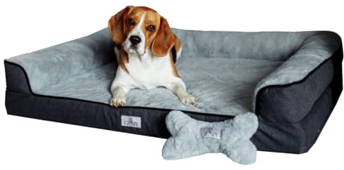 Giesty XLarge Orthopädisches Hundebett für Grosse Hunde, Hundecouch mit hohem Rand, Haustierbett, Hundesofa waschbar, Baumwollleinen und Kunstpelz (Grau, XL(106 * 80 * 20cm))