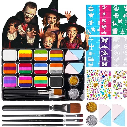 LOPHE Face Body Paint, 12 st Flerfärgade vattenlösliga ansiktskroppssminkpigment för vuxna barn, vattenbaserad delad tårta ansiktsfärgpalett, ansiktsmålningstillbehör för Halloween jul Cosplay