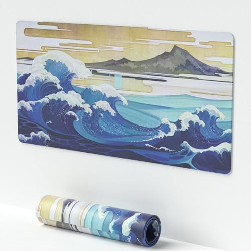 SUEHIODHY Large Sea Wave Mouse Pad, Blue Anime Desk Mat,Extended Non-Slip Keyboard Mousepad Office Desk Pad 23.6 x 11.8 Gaming Mouse Pads Desktop Protector for Office and Home