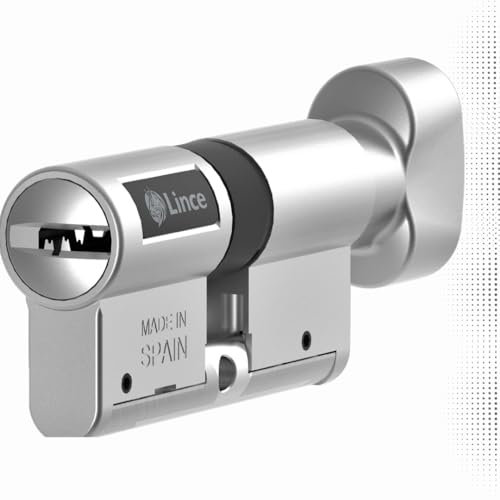 Lince - Cilindro de cerradura de alta seguridad con botón C7 L30+B30 | Desbloqueable con 5 llaves | Color níquel | Resistente a todas las técnicas de robo conocidas