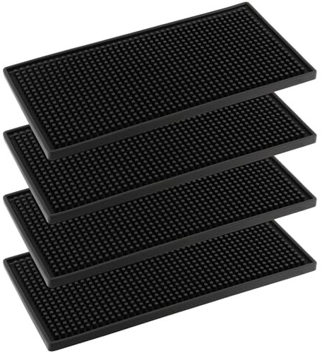 NAMYEUT 4 tappetini da bar in silicone nero 15 x 30 cm, tappetino in silicone per sgocciolare bar in gomma rettangolare resistente al calore per cucine, bar, ristoranti, banconi