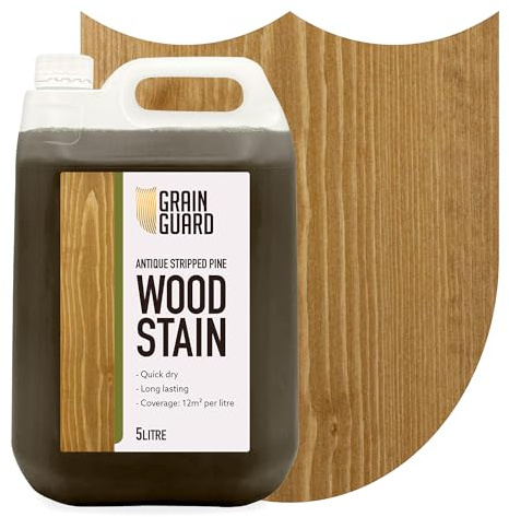 GRAIN GUARD Holzbeize | Antikes Abgebeiztes Kiefernholz | 5 Liter | Wasserbasiert & Geruchsarm | Umweltfreundlich und Nicht Toxisch | Holzbeize für Innenmöbel | Einfache Anwendung | Schnelltrocknend