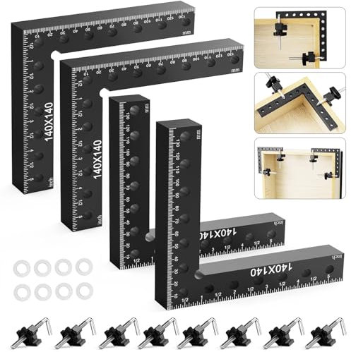Housolution 90 Grad Winkelspanner Rechtwinklige Klemmen, 14 x 14 cm Winkelklemme, Aluminiumlegierung Positionierwinkel für Schränke Boxen Bilderrahmen Holzarbeiten, 4 Stück, Schwarz