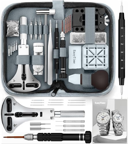 EasyTime Watch Repair Tool Kit: Professional Watch Link Removal Resizing Kit & Battery Replacement Tool Set with Pins Spring Bars and Case - DIY Gift for Women and Men
