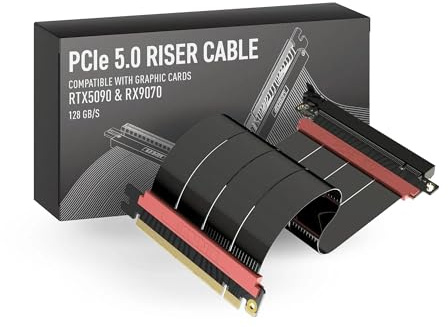 LINKUP - AVA5 PCIE 5.0 Riser Cable | RTX5090 RX9070 GPU Ready | x16 128GB/s Speed | Compatible with PCIe 4.0 & WRX80/WRX90E | Straight, Black 15cm (Total Length 19cm)