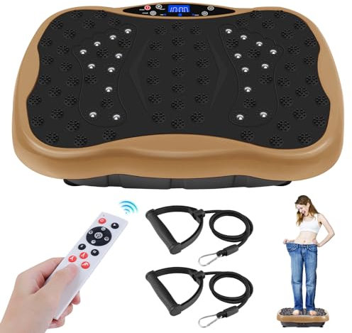 Vibration Plate Exercise Machine, Health & Fitness Full Body Vibration Platform, Portable Vibration Plate Platform for Weight Loss Home Fitness, Lymphatic Drainage, w/Resistance Bands+Remote