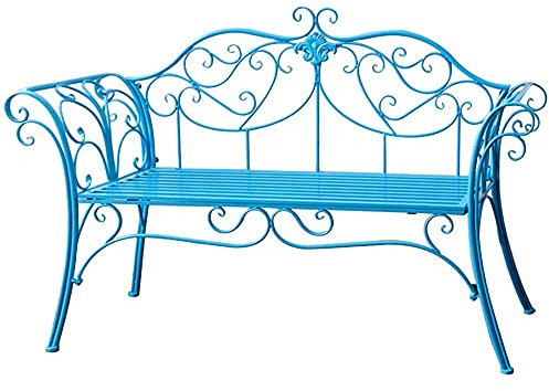 Parkterrassenbank Outdoor-Freizeitbänke, wetterfeste und rostfreie Gusseisen-Gartenbank, 2-Sitzer-Bank mit Rückenlehne und Armlehnen, Retro-dekorative Terrassenbank (Bronze) (Blau)