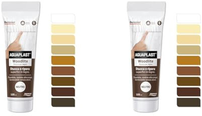 AGUAPLAST Woodlite stucco per legno colorato. Fibrato, resiste alle dilatazioni fino al 20%. Ideale per buchi e crepe in mano unica senza ritiro. Neutro (Confezione da 2)