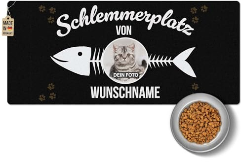 PR Print Royal Napfunterlage mit Name und Foto selbst gestalten - Schlemmerplatz - Futtermatte für Katzen - Personalisiertes Foto-Geschenk für Katzenbesitzer, Waschbar | 90 x 40 cm, rutschfest