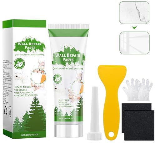 Spachtelmasse Weiß Innen,Wand Löcher Füllen,Spachtelmasse Wand Set,Mit Schaber und Schleifpapier Geliefert,Wandfarbe Ausbessern Weiß für die schnelle Reparatur von Rissen, Graffiti und Löchern