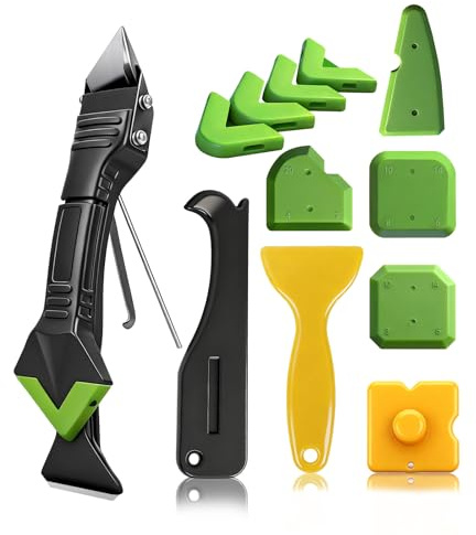 Caulking Tool 5 in 1, Caulk Remover & Silicone Sealant Finishing Kit with Grout Scraper and 6 Silicone Pads, Ideal for Kitchen, Bathroom, and Window Sealing