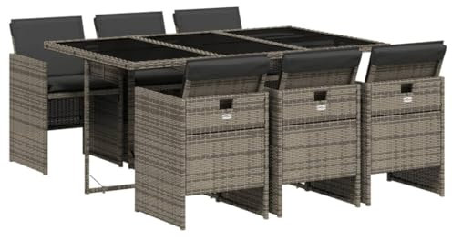 HETFTJN Sitzgruppe Outdoor Garten Loungemöbel Set Terassenmöbel Außen Gartenmöbel Lounge Set - 7-TLG. Garten-Essgruppe mit Kissen Grau Poly Rattan für Café Hof Balkon Garten