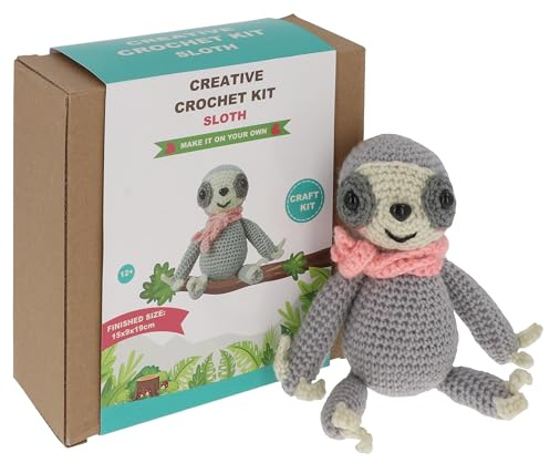 Shudehill Giftware Kreatives Häkelset für Erwachsene - DIY Faultier Bastelset, perfekt für Anfänger, enthält alle Materialien & Anleitung für ein lustiges, einfaches Häkelprojekt