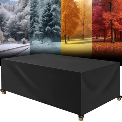 Bâche de Protection, Housse de Table de Jardin 100 x 180 x 100 cm Housse de Protection Anti-UV Résistant Froid Coupe-Vent, Protection Étanche Tissu Oxford pour Tables,Chaise,Canapé, Noir