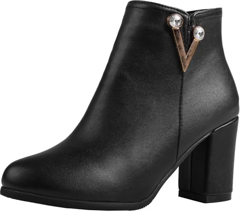 CHICMARK Women Solid Color Funky Smooth Surface Chunky Heel Ankle Boots (Black, 3 UK)