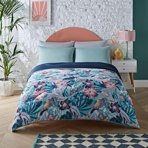 Night Lark Coverless Duvet and Pillowcase Set, Spring Summer Collection – 6 Tog Coverless Duvet King with Advanced Smartfil® Fibre, Machine Washable, Hypoallergenic – Pastel Palms, King Bed Size