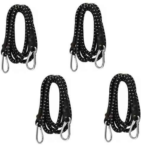 Garden Mile Heavy Duty Bungee Cords with Carabiner Clips | 60” Long Elastic Straps for Tarps, Bike Rack, Camping Gear, Luggage Straps, Roof Rack, Van Accessories, and Outdoor Essentials (4 Pcs)