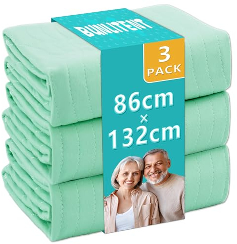 Lot de 3 draps lavables et imperméables pour incontinence, vert, 86 x 132 cm | Tapis de protection réutilisable pour adultes, enfants, personnes âgées, animaux domestiques, etc