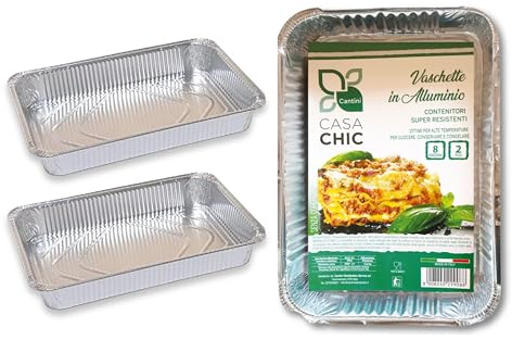 CasaChic Conteneur en aluminium rectangulaire sans couvercle 8 portions, 2 pièces - Grands bacs pour cuisson et emporter (32 x 25 x 5 cm)