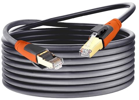 Plusivo Cat8 Ethernet Cable, Outdoor Indoor, 25FT Heavy Duty High Speed 26AWG, Weatherproof S/FTP UV Resistant for Router, Modem, PC, Gaming Ethernet Patch Cable Gray Color