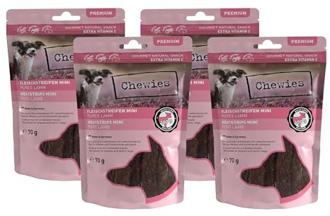 Chewies Fleischstreifen Maxi Hundeleckerli aus 100% Lammfleisch - 4 x 150 g - luftgetrocknete Lamm Kaustreifen für Hunde - zuckerfrei & getreidefrei - Dörrfleisch vom Lamm