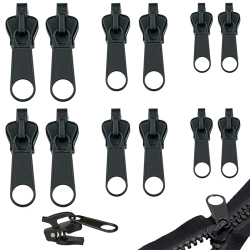 wilcractk Reißverschlussschieber, 12-teilig, Reparatur-Set mit Reißverschluss, abnehmbar, 3 Größen (klein/mittel/groß) für Kleidung, Gepäck