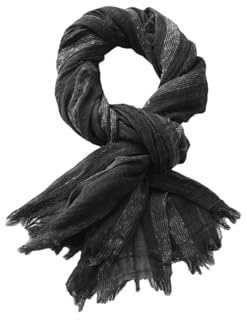 Baumwoll-Leinen-Schal, gestreift, für Herren und Damen, weich, warm, Halstuch, kurze Quaste, Schals für Herren, Schwarz , One size