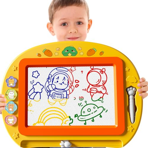 BLmukce XL Magnetische Zaubertafel für Kinder, Maltafel mit Stempel & Stift, Lernspielzeug & Reisegröße, Geschenk für Jungen & Mädchen ab 1 2 3 Jahre (Yellow)