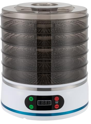 Essiccatore con 5 scomparti, essiccatore con regolatore di temperatura 35 – 70 °C, essiccatore per frutta, disidratatore, per frutta, verdura, carne, pesce, erbe e funghi