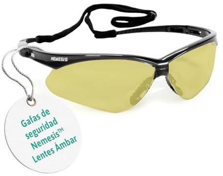 Ansell KleenGuard Nemesis Gafas de Seguridad, Puente Nasal Flexible, Diseño Ligero y Envolvente para Construcción, Tiro, Exterior e Industria – Ámbar/Negro, 1 Par