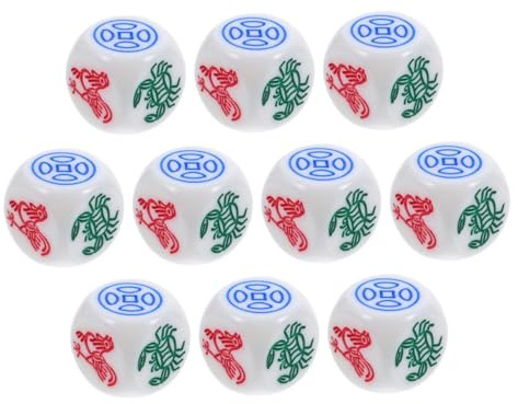 BESTonZON 10 Stück Teiliges Abs Würfelset mit Fisch Krabbe Münze Gourd Motiven Robustes Spielwürfel Set für Vietnamesisches Würfelspiel Familienfeiern Party und Rollenspiel Tragbar und