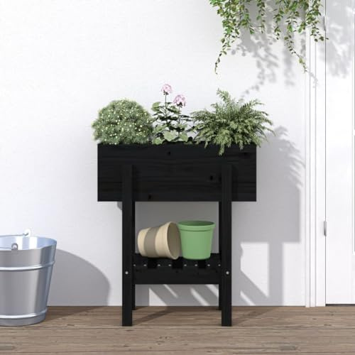 Jardinera Elegance, bancal elevado, jardinera, macetero negro, 62 x 30 x 69 cm, madera maciza de pino para centro de jardín, jardín, balcón, terraza