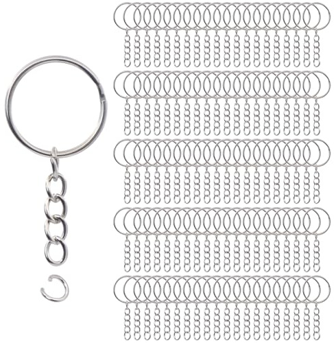 Yuaerbuo 100pcs Anillas Llaveros con Cadena, 25mm Argollas para Llaveros con Cadena Set y 100 Bucles Abiertos Llavero para Manualidades Hacer Bricolaje con Joyas Colgantes Regalos