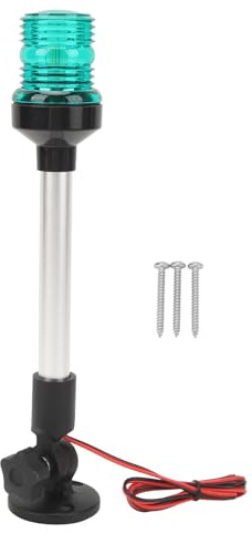Zohisin 12in LED Fold Down 360 Degree All Round Anchor Navigation Light Stern Pole Lamp with Aluminum Alloy Base for Fishing Boats Yacht Ships (Green)